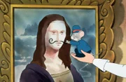 "Landmaus und Stadtmaus auf Reisen", "Die bärtige Mona Lisa." Emily und Alexander werden von ihrem Cousin Gaston dringend nach Paris gerufen, da im Louvre merkwürdige Dinge passieren. Ein Unbekannter malt auf die berühmten Bilder der alten großen Meister heimlich Schnurrbärte. Selbst die Mona Lisa bleibt nicht verschont. Die Landmaus Emily und die Stadtmaus Alexander suchen gemeinsam mit Gaston nach dem Verursacher. Ihr Verdacht fällt zunächst auf einen eigenartig wirkenden Mann, der täglich im Museum ist. Wie sich herausstellt, ist es der Maler Claude Monet. Also heißt es weitersuchen nach dem Schnurrbartmaler.
