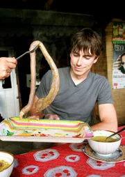 Picture Shows_Simon Reeve is shown a Zebu penis in Madagascar - From 'Tropic of Capricorn', first broadcast in 2008 Simon Reeve