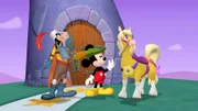 MICKEY MOUSE CLUBHOUSE - "Daisy's Pony Tale" - In a Rapunzel-inspired story, Professor Von Drake's new invention accidentally makes Daisy's ponytail grow incredibly long. This episode of Disney Junior's "Mickey Mouse Clubhouse" airs FRIDAY, APRIL 5 on Disney Junior (8:30 AM - 9:00 AM ET/PT). (DISNEY JUNIOR) GOOFY, MICKEY MOUSE