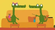 Wenn Krokodile Salzstangen essen wollen, bekommen sie ein Problem. Sie haben viel zu kurze Arme und eine viel zu lange Schnauze. Im „Ich kenne ein Tier“ Trickfilm finden sie dennoch eine lustige Lösung.