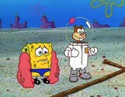 Sandy hat SpongeBob zum Ankerweitwurf angemeldet. Er weiß schon jetzt, dass er trotz der falschen Muskeln kläglich versagen wird.