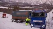 FINNSNES, Norway - A truck has slided, stopped sideways in a hill in Finnsnes and needs rescue, close to a military shooting range in Sætermoen. (Photo Credit: National Geographic Channels)