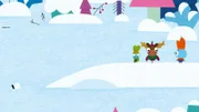 Bop (re.) und Boo (li.) treffen ihren alten Elchfreund Dwayne (mi.) im Wald. Sie machen zusammen einen riesengroßen Schneeball...den sie am Ende aber gar nicht mehr bewegen können. Also erfindet Bop kurzerhand das "Schneebowling" - und die drei haben riesigen Spaß bei diesem witzigen Spiel im Schnee!
