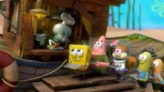 Squidward (l.), SpongeBob (2.v.l.), Patrick (3.v.l.), Sandy (3.v.r.)