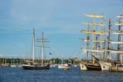 Sailing ships in Rostock, Germany.