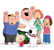 (13. Staffel) - Die Griffins: Chris (l), Peter (2.v.l.), Lois (2.v.r.), Meg (r.), Brian (vorne r.) und Stewie (vorne l.).