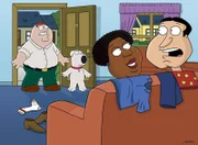(v.l.n.r.) Peter Griffin: Brian Griffin; Loretta Brown; Glenn Quagmire