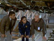 Wagner (Harry J. Lennix, l.), Amanda (Victoria Rowell, M.) und Mark (Dick Van Dyke, r.) untersuchen die Wrackteile eines abgestürzten Jumbos.