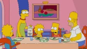 Während Homer (r.) und Marge (2.v.l.) sich darüber freuen, dass ihr Sohn Bart (2.v.r.) zum Schultanz muss, machen sich Lisa (3.v.l.) und Maggie (l.) eher darüber lustig ...