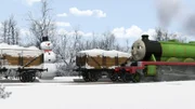 Henry entdeckt auf der Fahrt über Sodor einen großen Schneemann.