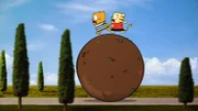 Ollie und Moon müssen auf ihrer Reise nach Italien einen riesigen essbaren Ball mitnehmen.