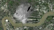 Zwei deutsche Dornier 17-Bomber überfliegen West Ham in London während eines Angriffs am ersten Tag des Blitzkriegs. (Artifex Animation Studios Inc./Alamy)