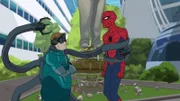 L-R: Otto Octavius (voiced by Scott Menville) and Spider-Man / Peter Parker (voiced by Robbie Daymond)