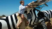 Bernhard Grzimek (Ulrich Tukur) und sein Sohn Michael (Jan Krauter) entfernen einen Pfeil, den Wilderer auf das Flugzeug abgeschossen haben.