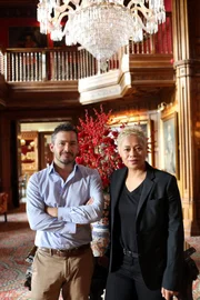 Picture Shows: in one of the lobby areas of Ashford Castle, Ireland. Giles Coren, Monica Galetti