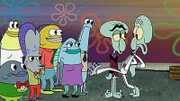 Squilliam (2.v.r.), Squidward (r.)