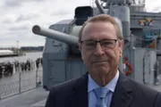 American Naval Historian Professor Craig Symonds is interviewed on the USS Cassin Young. (National Geographic/Robert Myler)