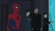 L-R: Spider-Man, Chief Watanabe, Augustus Roman, Shannon Stillwell