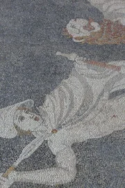 Mosaik aus der antiken makedonischen Königsstadt Pella: Darstellung Alexanders des Großen bei der Löwenjagd