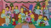 Ob es wirklich eine so gute Idee war, das Haus ausgerechnet am Weihnachtsabend mit zahlenden Übernachtungsgästen zu füllen? Die Simpsons - Bart (vor dem Sofa, l.), Homer (auf dem Sofa, l.), Marge (auf dem Sofa, r.), Lisa (vor dem Sofa, r.) und Maggie (auf dem Sofa, M.) sind sich da nicht mehr ganz sicher ...
