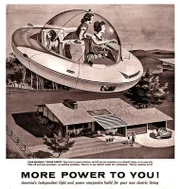 Wie sah die Zukunft früher aus?; 1958: „America´s independent light and power companies“ werben mit der Vision eines elektrischen fliegenden Autos für Jedermann – der „personal ,Flying Carpet´“.