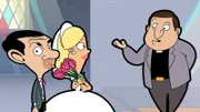 L-R: Mr. Bean, the bride, the priest