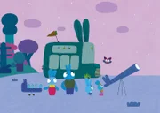 Die Hasenfamilie hat ein großes Teleskop zum Sternengucken aufgebaut. Dabei lernen Bop und Boo die kleine Fledermaus Batty kennen.