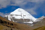 Tibetan Buddhism sacred snow_covered mountain peak of Kailash south side with channel Gang Rinpoche Gang Tise Mountains Trans_Himalaya Himalayas Tibet Autonomous Region People´s Republic of China Asia