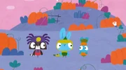 An Halloween wollen die Brave Bunnies (re.) mit ihrem Waschbär Freund Ricky (li.) mal so richtig losspuken.  Aber der supercoole Ricky, der sich als Spinnenkönig verkleidet hat, kriegt plötzlich mächtig Heiden Angst vor einer echten Spinne.