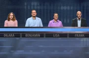 Die Kandidat:innen der Sendung (v.l.n.r. am Panel): Dilara Groß, Benjamin Glogowski, Lisa Kanzler, Frank Hecktor.