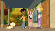 L-R: Diogee (voiced by Dee Bradley Baker), Zack Underwood  (voiced by Mekai Curtis), Melissa Chase (Sabrina Carpenter), Sara Murphy (voiced Kate Micucci)