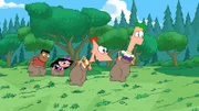 PHINEAS AND FERB - "Get That Bigfoot Outta My Face!" Đ Phineas, Ferb, Candace and the gang go to visit Phineas and FerbŐs grandparents at their lake house.  Candace is hating the woods and feeling like she doesn't belong in her family, especially since her grandfather is really just an older version of Phineas.   But when Grandpa and the boys try to scare Candace with a fake Bigfoot in the woods, she and Grandma get the last laugh when they team up to scare the boys.  Meanwhile Perry is stuck as the third wheel on Dr. DŐs romantic date, on "Phineas and Ferb," airing SATURDAY, FEBRUARY 23 (8 p.m., ET) on Disney Channel. (DISNEY CHANNEL) ISABELLA, PHINEAS, FERB