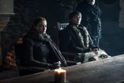 L-R: Sansa Stark (Sophie Turner),  Bran Stark (Isaac Hempstead Wright), Wolkan (Richard Rycroft)