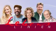 Key Visual Sendereihenbild mit Typo zu "Lebenslinien". Die spannendsten Geschichten schreibt das Leben selbst. Portraits faszinierender Persönlichkeiten wie Uschi Glas, Konstantin Wecker, Thomas Gottschalk: Außergewöhnliche Biografien "ganz normaler Menschen". Von links: Caro Matzko, Simon Pearce, Michaela May, Bernhard Redl und Anna L.