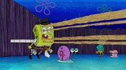 Vorne, l-r: SpongeBob, Gary