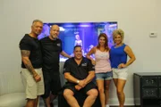 L-R: Larry Caputo, Brett, Wayde, Heather and Theresa at the mermaid tank reveal in the Caputo Household.