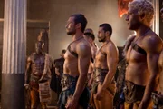 Noch ahnen Spartacus (Andy Whitfield, M.), Varro (Jai Courtney, r.) und Drago (Peter Mensah, l.) nicht, dass Lithyias Hass und ihre Intrigen Früchte tragen ...
