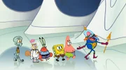 L-R: Squidward, Sandy, Mr. Krabs, SpongeBob, Patrick, Lord Royal Highness