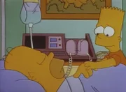 Bart besucht seinen noch bewusstlosen Vater im Krankenhaus und macht ihm die schönsten Versprechungen.