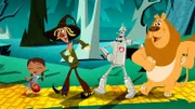 L-R: Dorothy Gale (voiced by Kari Wahlgren), The Scarecrow (voiced by Bill Fagerbakke), The Tin Man (voiced by J. P. Karliak), The Cowardly Lion (voiced by Jess Harnell)