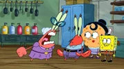 v.li.: Betsy, Mr. Krabs, Margaret, SpongeBob.