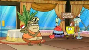 v.li.: Bubble Bass, Mr. Krabs, SpongeBob, Squidward