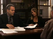 LAW & ORDER: CRIMINAL INTENT -- NBC Series -- 'Acts of Contrition' -- Pictured: (l-r) Vincent D'Onofrio as Det. Robert Goren, Kathryn Erbe as Det. Alexandra Eames -- NBC Universal Photo: Will Hart FOR EDITORIAL USE ONLY -- DO NOT RE-SELL/DO NOT ARCHIVE Law & Order:Criminal Intent #05005 'Acts of Contrition' Scene 35 (int) Carver's Office Vincent D'Onofrio (Goren) Kathryn Erbe (Eames) Countney B. Vance (Carver)