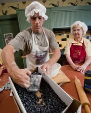 august 26th 2010, Rockland Maine.  (L-R Mike Rowe and Janet LaPosta)   Mike Rowe vistis the Berry Manor Inn located in Rockalnd Maine,  Mike and Janet work in the kitchen making blueberry pies at the Berry Manor Inn.