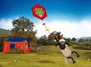 Shaun hebt mit dem Drachen ab.