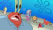 Vorne: Larry (l.), Mr. Krabs (r.)