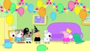 v.li.: Rebecca Rabbit, Pedro Pony, Danny Dog, Candy Cat, Suzy Sheep, Peppa Pig, George Pig
