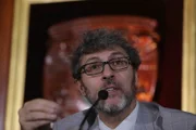 Miguel Alcubierre Moya, Direktor des Instituts für Nuklearwissenschaften der UNAM, hält am 25. März 2019 eine Pressekonferenz in Mexiko-Stadt, Mexiko.