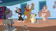 Vorne, v.li.: Tom, Jerry. Hinter, v.li.: Butch Cat, Red Herring, Toodles, Crooked Eddie, Spike.