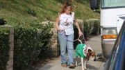 Tia gets Norma Rae out of the trailer for a home check.